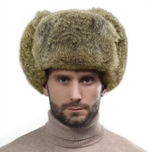 Clobeau Men's Faux Fur Trapper Hat Trooper Trapper Hat Warm Winter Hats Hunting Hat Ear Flaps Snow Ski Cycling Caps