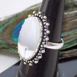 Dendritic Opal Ring, Silver Plated Ring, Handmade Ring, Women Ring Jewelry, Adjustable Ring, (Size- 7.5 USA) BRS-388