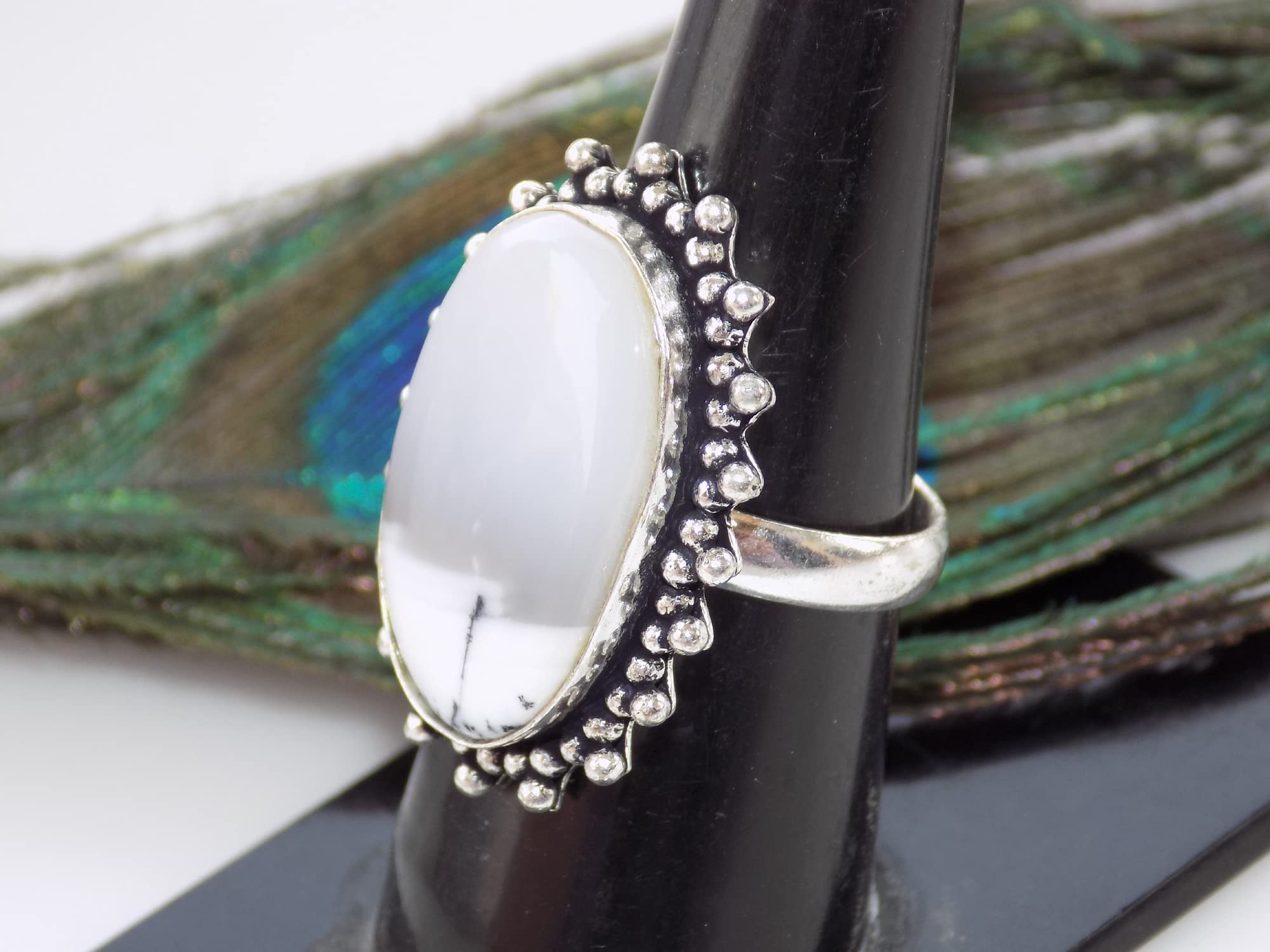 Dendritic Opal Ring, Silver Plated Ring, Handmade Ring, Women Ring Jewelry, Adjustable Ring, (Size- 7.5 USA) BRS-388