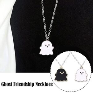 2 Pcs Black White Ghost Pendant Necklace, Lovely Ghost Enamel Charm Necklace for Women Girls Friendship BFF Couple Memorial Jewelry Valentines Day Halloween Costume Decor, One-size