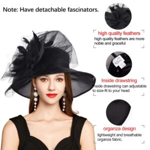 2024 Kentucky Derby Hats for Women Girls Ladies, Organza Church Tea Party Wedding Funeral Fascinator Hat UV Protection Sun Hat Black