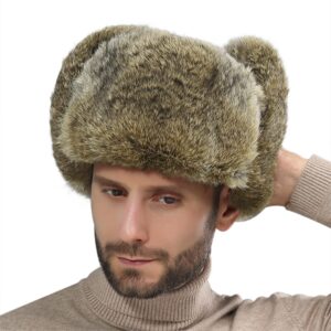 Clobeau Men's Faux Fur Trapper Hat Trooper Trapper Hat Warm Winter Hats Hunting Hat Ear Flaps Snow Ski Cycling Caps