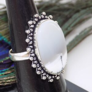 Dendritic Opal Ring, Silver Plated Ring, Handmade Ring, Women Ring Jewelry, Adjustable Ring, (Size- 7.5 USA) BRS-388