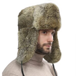 Clobeau Men's Faux Fur Trapper Hat Trooper Trapper Hat Warm Winter Hats Hunting Hat Ear Flaps Snow Ski Cycling Caps