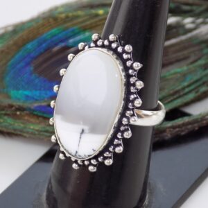 Dendritic Opal Ring, Silver Plated Ring, Handmade Ring, Women Ring Jewelry, Adjustable Ring, (Size- 7.5 USA) BRS-388