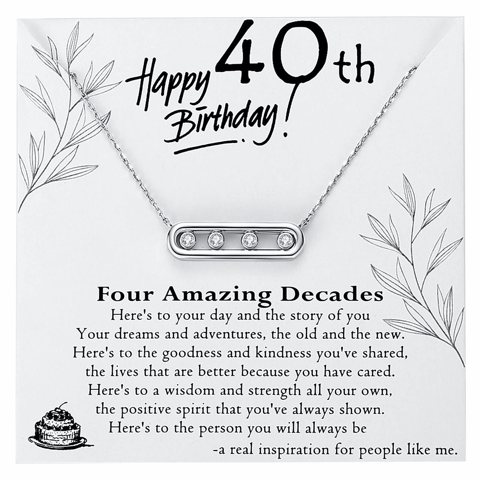 Jewelry&Card 40th Birthday Gifts for Women,40 Year old Birthday Necklaces for Mom Auntie Wife Friend Sister Coworker Four Decade Diamonds Sterling Silver Necklace