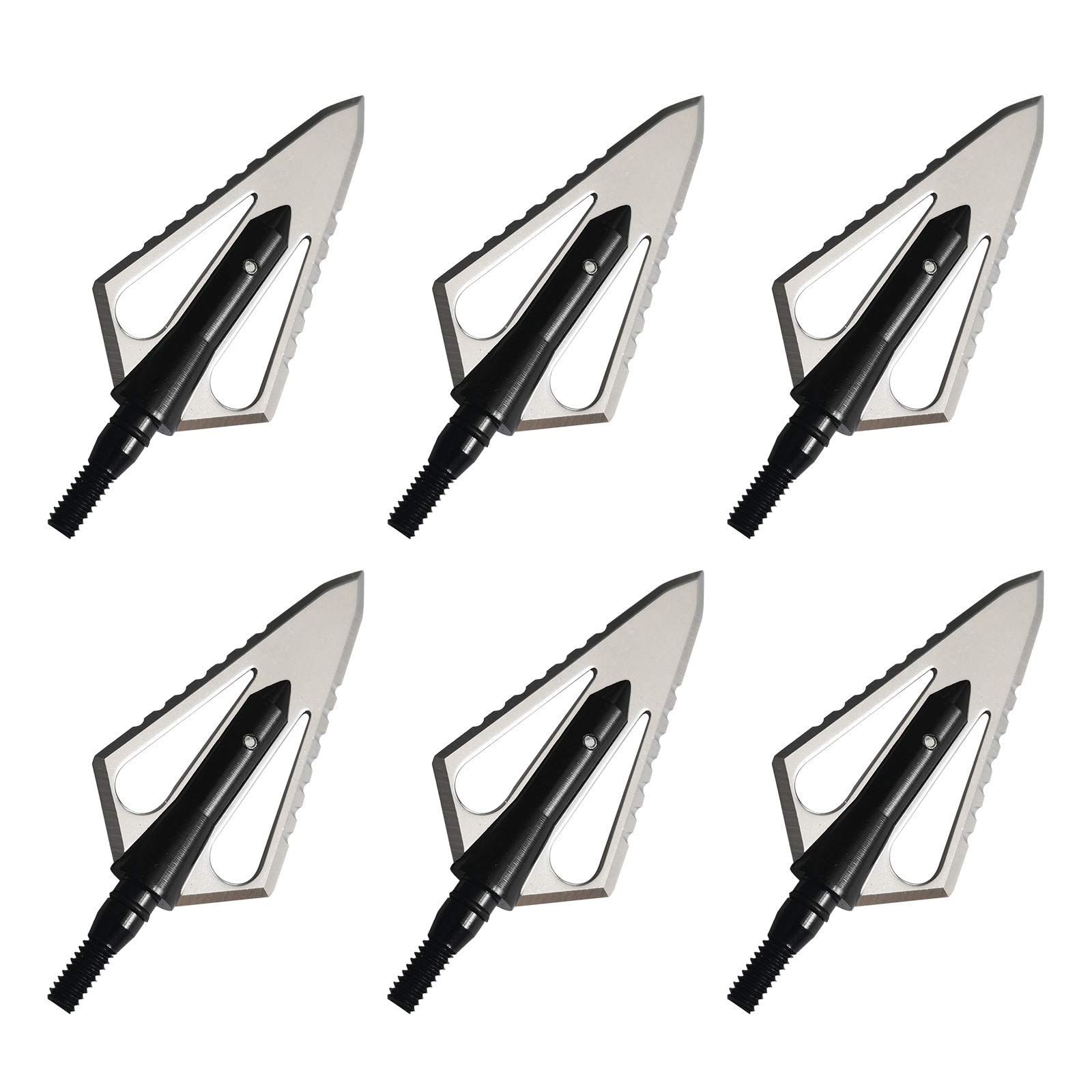 LeeMui Archery Broadhead 100 Grain Hunting Arrow Cutting Serrated Blade Traditional Crossbow Composite Bow Arrowheads 6 Pack or 12 Pack (Black Arrow 6PK)