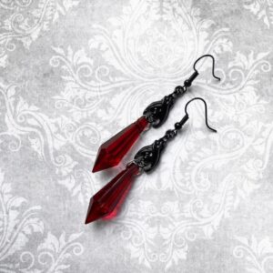 Gothic Dark Bat Dangle Earrings Red Black Crystal Gems Bat Earrings Punk Rock Style Bat Animal Earrings Halloween Costumes Earrings Jewelry for Women (Black)