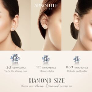 ABSOLUTE Moissanite Stud Earrings 2 Carat 925 Sterling Silver White Gold Plated Hypoallergenic Moissanite Diamond Earrings Studs for Women Men Promise Birthday Christmas Gift With Certificate