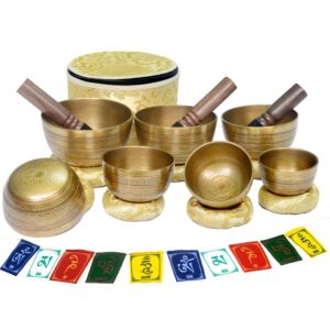 tibetan singing bowl set of 7 himalayan bowl vajra engraved chakra bowl authentic 7 metals handmade in nepal for yoga, chakra healing, deep relaxation mindfulness