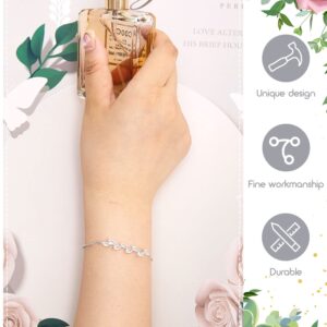 6 Pcs Bridesmaid Gifts Bridesmaid Bracelets Dainty Bracelets Tiny Zirconia Leaf Adjustable Bridal Bracelet Crystal Bracelet (Silver)