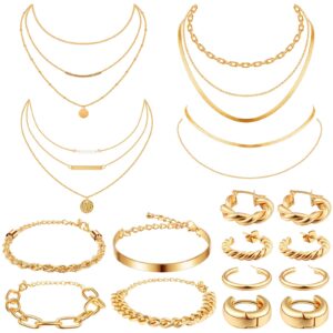 Tiamon 12 Pcs Gold Silver Jewelry Sets for Women Layered Set of Earring Necklace Bracelets for Teen Girl Men Jewelry Gifts(Gentle Style)