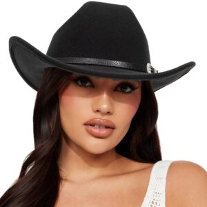 FGSS Classic Felt-Western-Cowboy-Cowgirl-Hats for Women-Men Fedora-Jazz-Hat with Belt(Lagre)