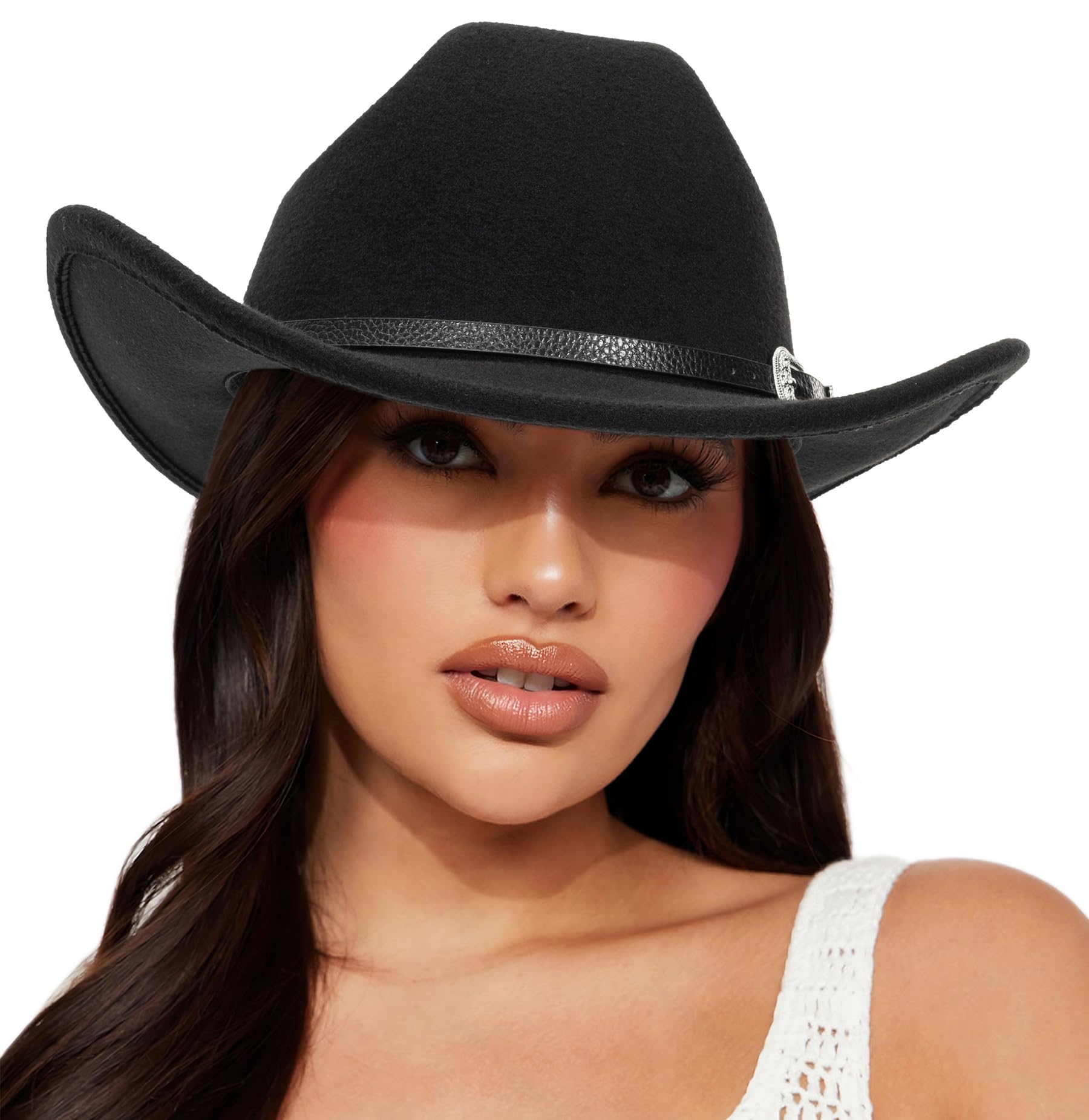 FGSS Classic Felt-Western-Cowboy-Cowgirl-Hats for Women-Men Fedora-Jazz-Hat with Belt(Lagre)