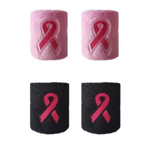 2 Pairs Breast Cancer Awareness Sweatband Pink Ribbon Wristbands Football Wristbands Baseball Wristbands Sports Wristbands for Football Tennis Basketball Baseball Running,Breast Cancer Awareness Gifts