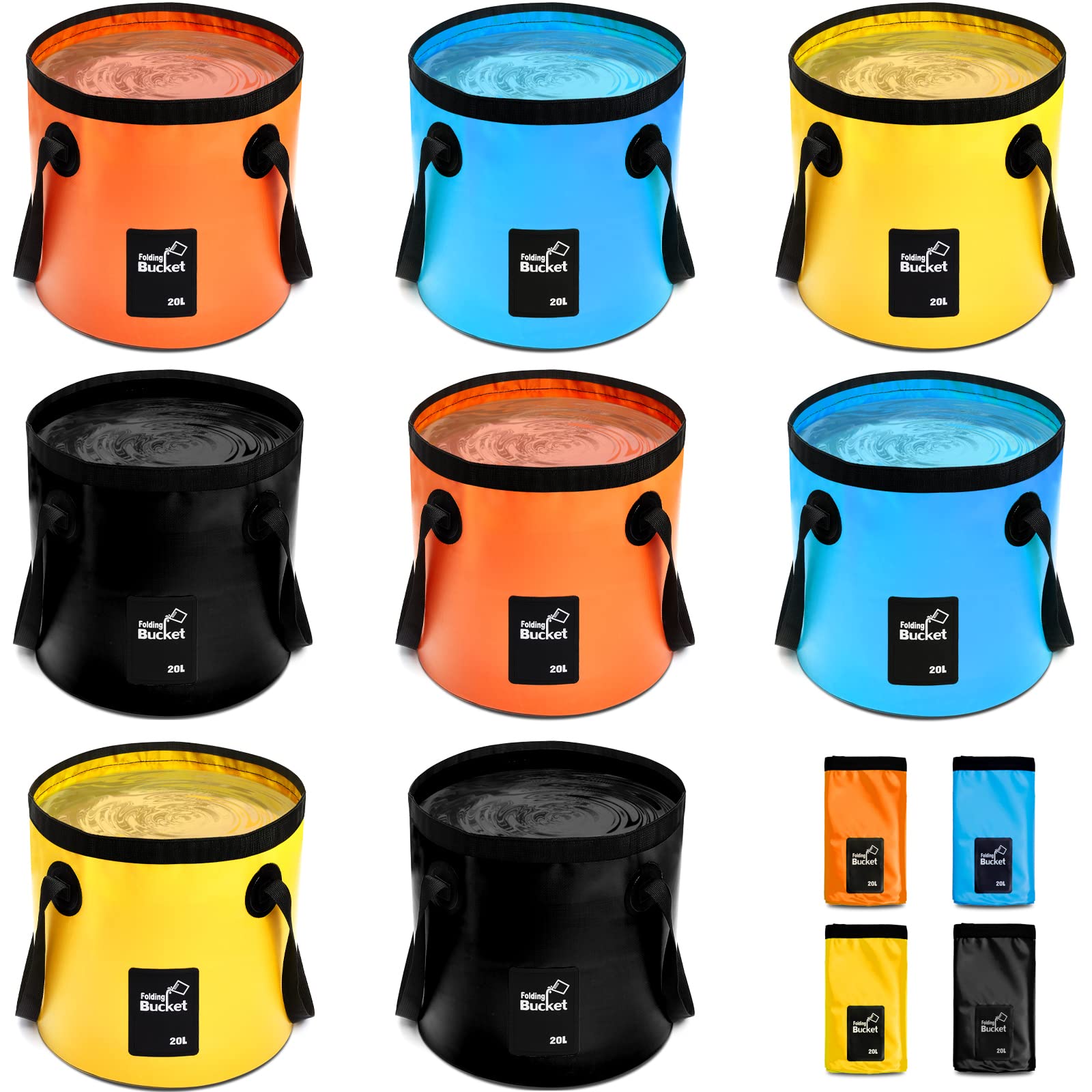 Tessco Collapsible Bucket with Handle Collapsible Sink Camping 5 Gallon Folding Bucket Portable Wash Basin 20 L Camp Water Container for Outdoor Fishing Hiking Traveling Gardening Car Washing (8 Pcs)