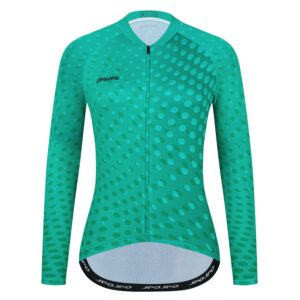 youalso bike jersey women long sleeve cycling shirt with pockets green dots m