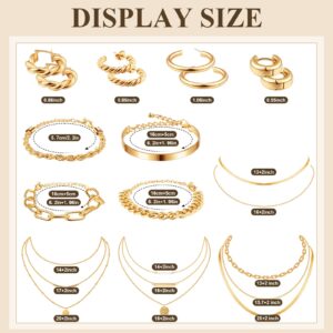 Tiamon 12 Pcs Gold Silver Jewelry Sets for Women Layered Set of Earring Necklace Bracelets for Teen Girl Men Jewelry Gifts(Gentle Style)