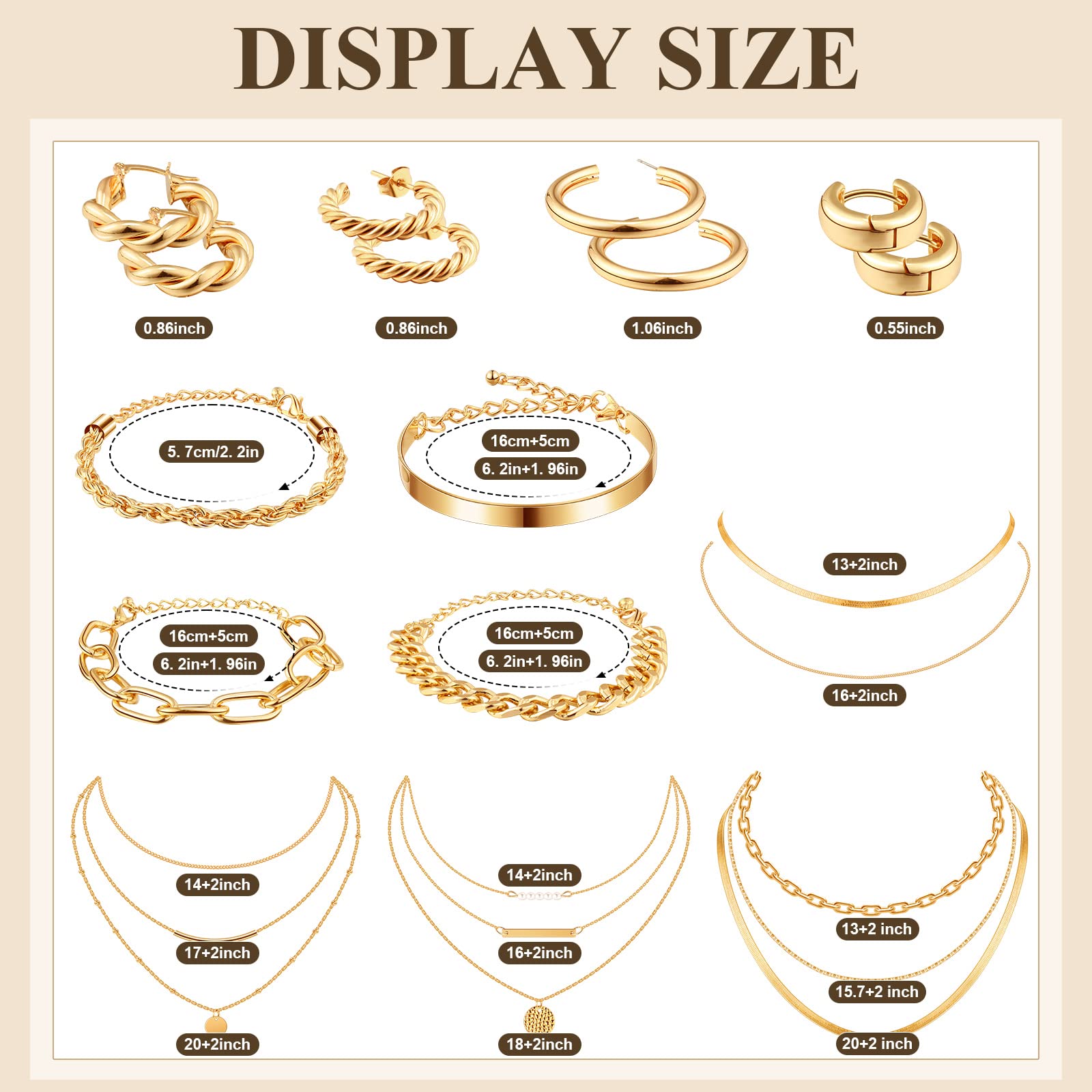 Tiamon 12 Pcs Gold Silver Jewelry Sets for Women Layered Set of Earring Necklace Bracelets for Teen Girl Men Jewelry Gifts(Gentle Style)