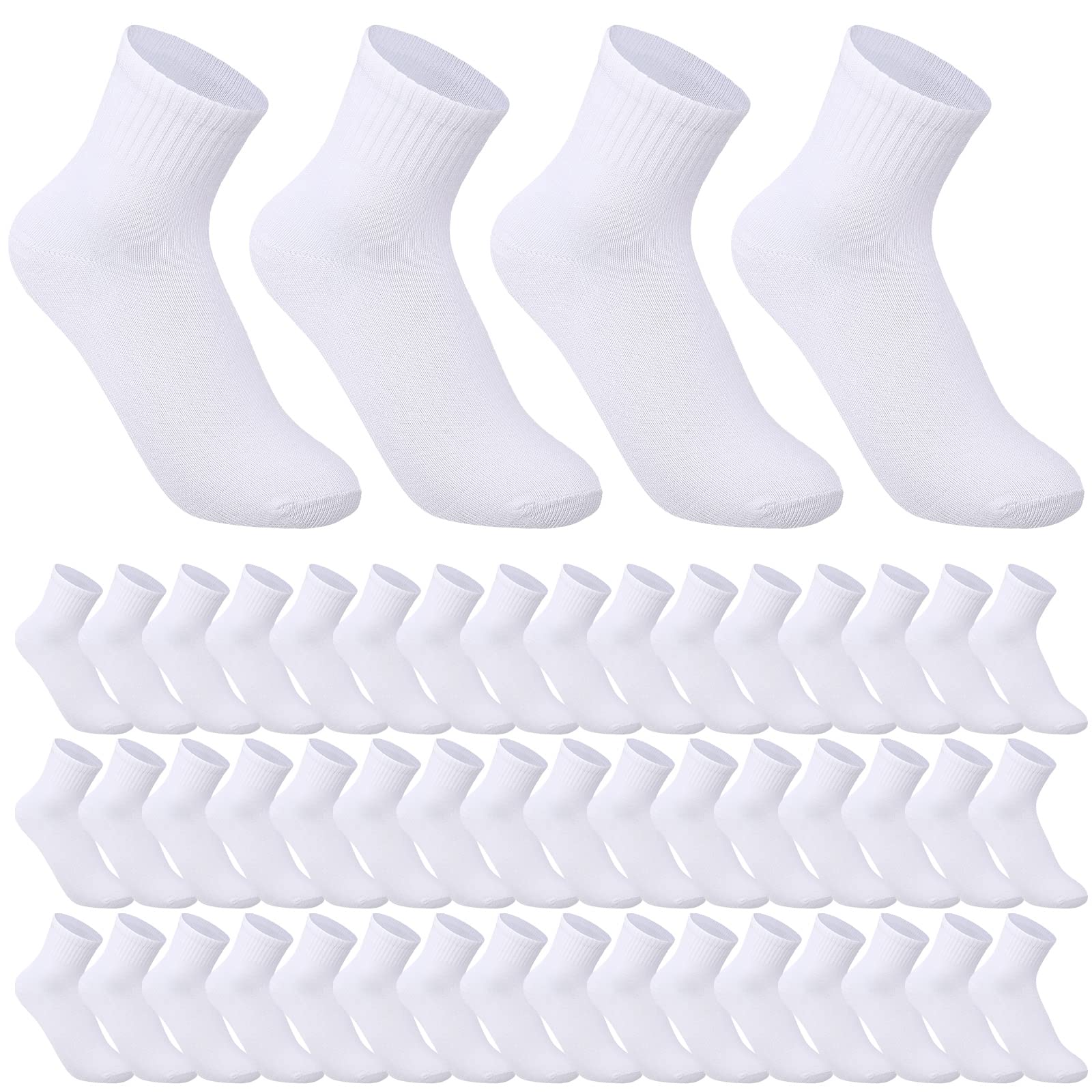 Tarpop 48 Pairs Men Quarter Ankle Socks Athletic Socks Moisture Wicking Bulk Crew Casual Sports(White)