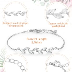 6 Pcs Bridesmaid Gifts Bridesmaid Bracelets Dainty Bracelets Tiny Zirconia Leaf Adjustable Bridal Bracelet Crystal Bracelet (Silver)