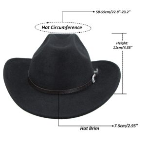 FGSS Classic Felt-Western-Cowboy-Cowgirl-Hats for Women-Men Fedora-Jazz-Hat with Belt(Lagre)