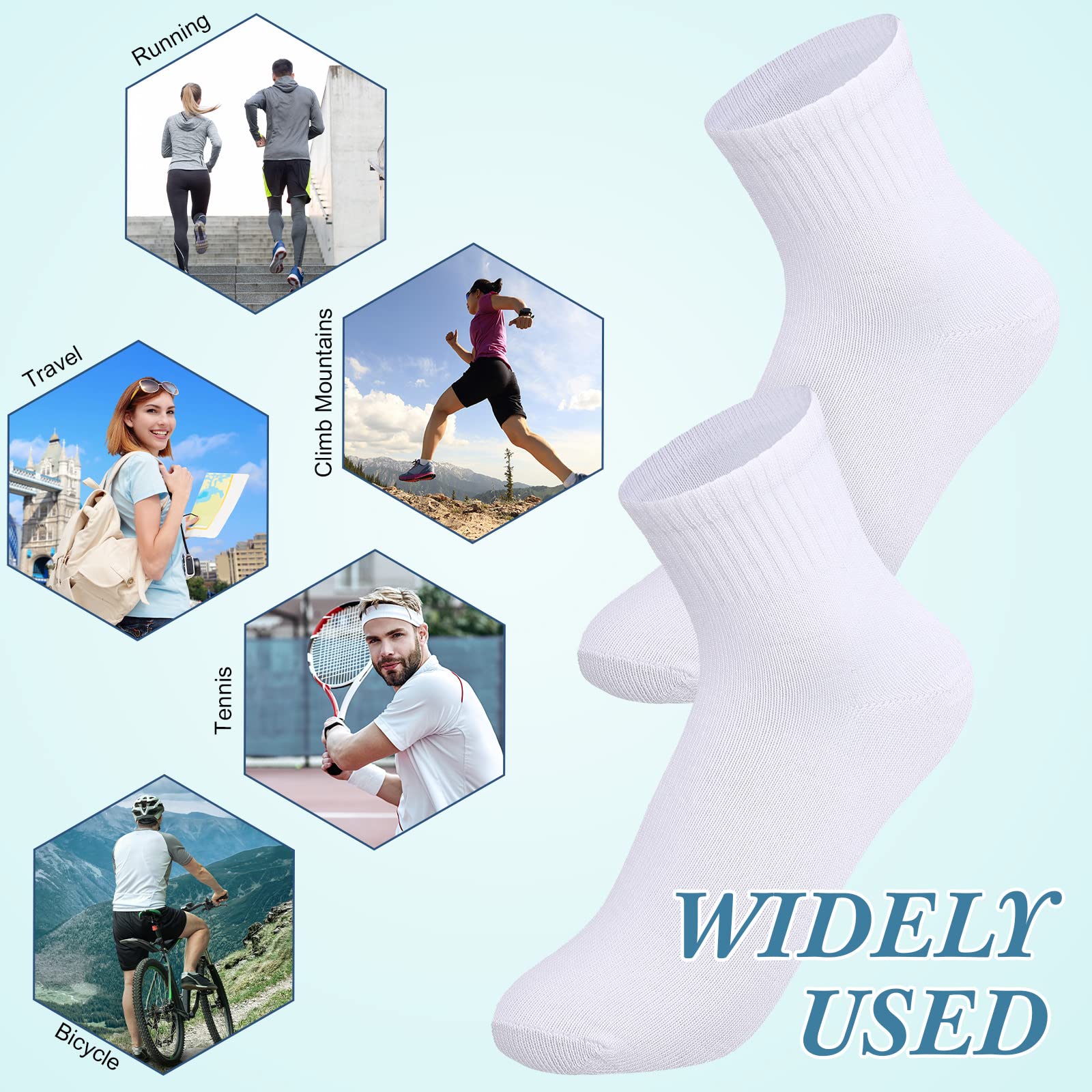 Tarpop 48 Pairs Men Quarter Ankle Socks Athletic Socks Moisture Wicking Bulk Crew Casual Sports(White)