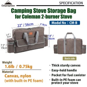 CAMPINGMOON Camping Stove Carry Case for Coleman 2-burner Stove Canvas CM-B Pockets for Gas Fuel