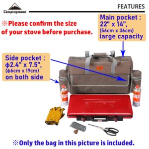 CAMPINGMOON Camping Stove Carry Case for Coleman 2-burner Stove Canvas CM-B Pockets for Gas Fuel