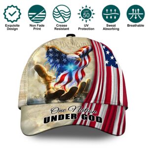 CleveFit 3D Printed, One Nation Under God Baseball Cap, American Eagle Hat for USA Patriots, Unique Design Hat (Bdnh140404mh)