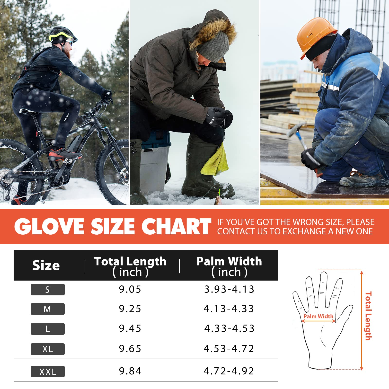 Hikenture Winter Cycling Gloves for Men and Women - Thermal Full Finger Bike Gloves(Black S)