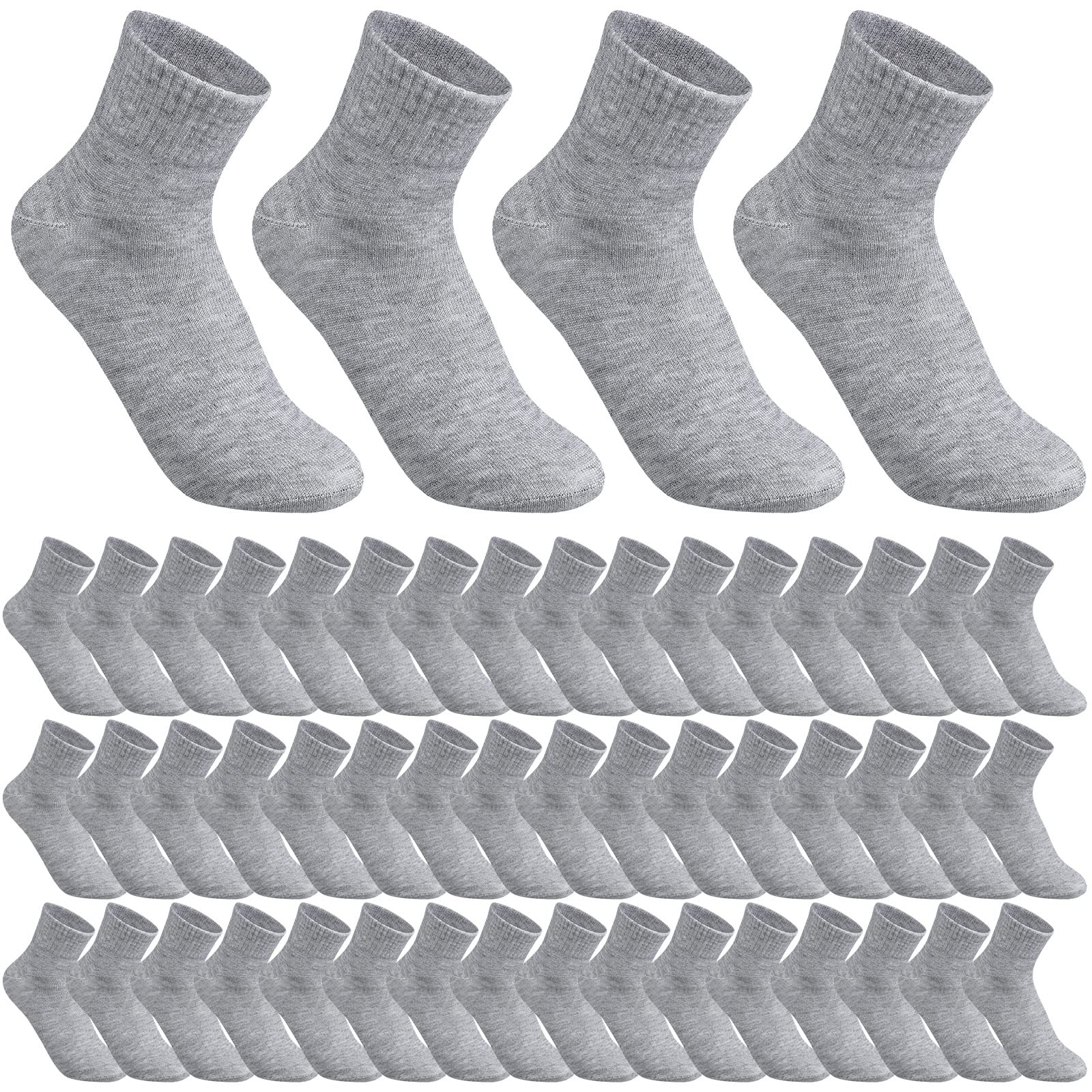 Tarpop 48 Pairs Men Quarter Ankle Socks Athletic Socks Moisture Wicking Bulk Crew Casual Sports(Gray)