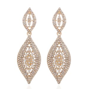 VANGETIMI Fashion Champagne Rhinestone Crystal Wedding Earrings for Women Bridal Bridesmaid Long Leaf Chandelier Teardrop Dangle Earrings Jewelry