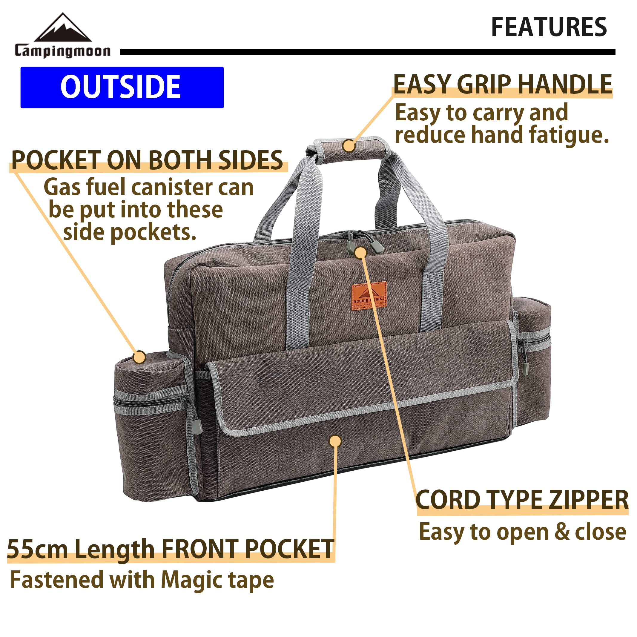 CAMPINGMOON Camping Stove Carry Case for Coleman 2-burner Stove Canvas CM-B Pockets for Gas Fuel