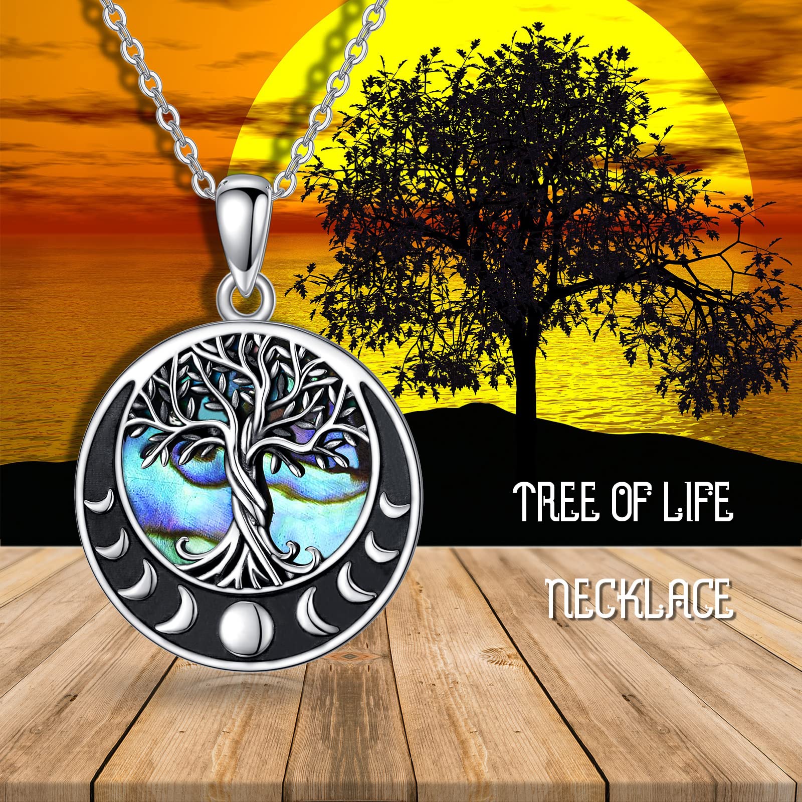 ONEFINITY Tree of Life Necklace 925 Sterling Silver Moon Phase Tree of Life Pendant Necklace for Women Family Tree Christmas Jewelry Gifts