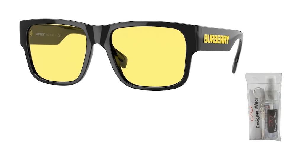 BURBERRY Knight BE4358 300185 57MM Black/Yellow Square Sunglasses for Men + BUNDLE With Designer iWear Eyewear Kit