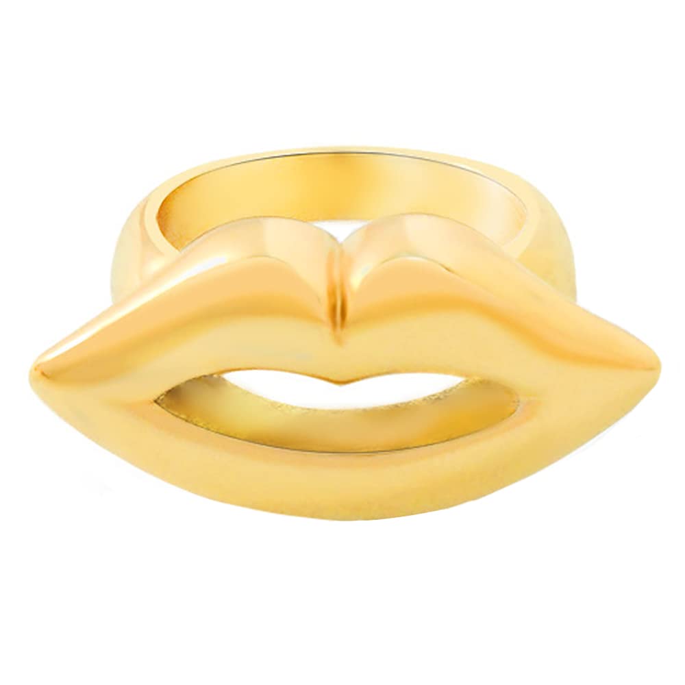 Fashion Lip Statement Ring for Women Stainless Steel 18K Gold Plated Chunky Wide Band Finger Rings Comfort Fit Cute Christmas Birthday Valentine Jewelry Gift Size 8 (Gold)