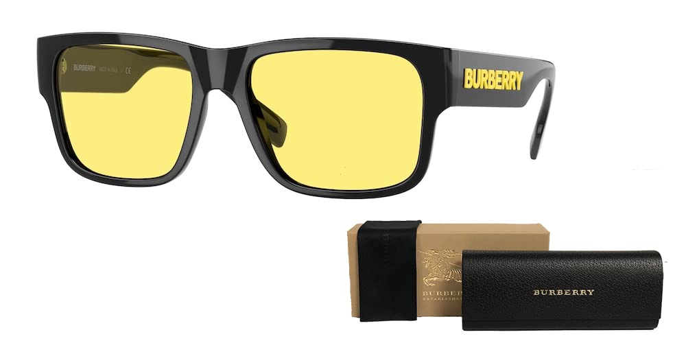 BURBERRY Knight BE4358 300185 57MM Black/Yellow Square Sunglasses for Men + BUNDLE With Designer iWear Eyewear Kit