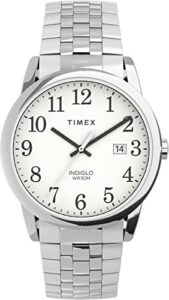 timex men's easy reader 38mm perfect fit watch – silver-tone case white dial with silver-tone expansion band