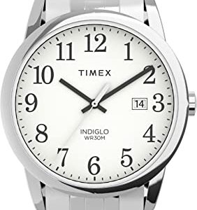 Timex Men's Easy Reader 38mm Perfect Fit Watch – Silver-Tone Case White Dial with Silver-Tone Expansion Band