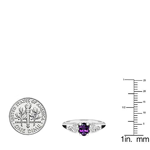 Dazzlingrock Collection 10K 6X4 MM Oval Amethyst, Pear White Sapphire & Round Diamond 3 Stone Ring, White Gold, Size 4