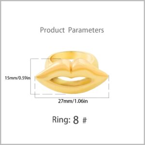 Fashion Lip Statement Ring for Women Stainless Steel 18K Gold Plated Chunky Wide Band Finger Rings Comfort Fit Cute Christmas Birthday Valentine Jewelry Gift Size 8 (Gold)