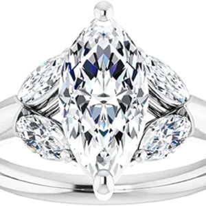 Marquise Cut 3 Carat VVS1 Clarity Moissanite Diamond 925 Sterling Silver Ring Five Stone Promise Ring, Bridal Ring, Engagement Ring Wedding Ring Party Jewelry (8)