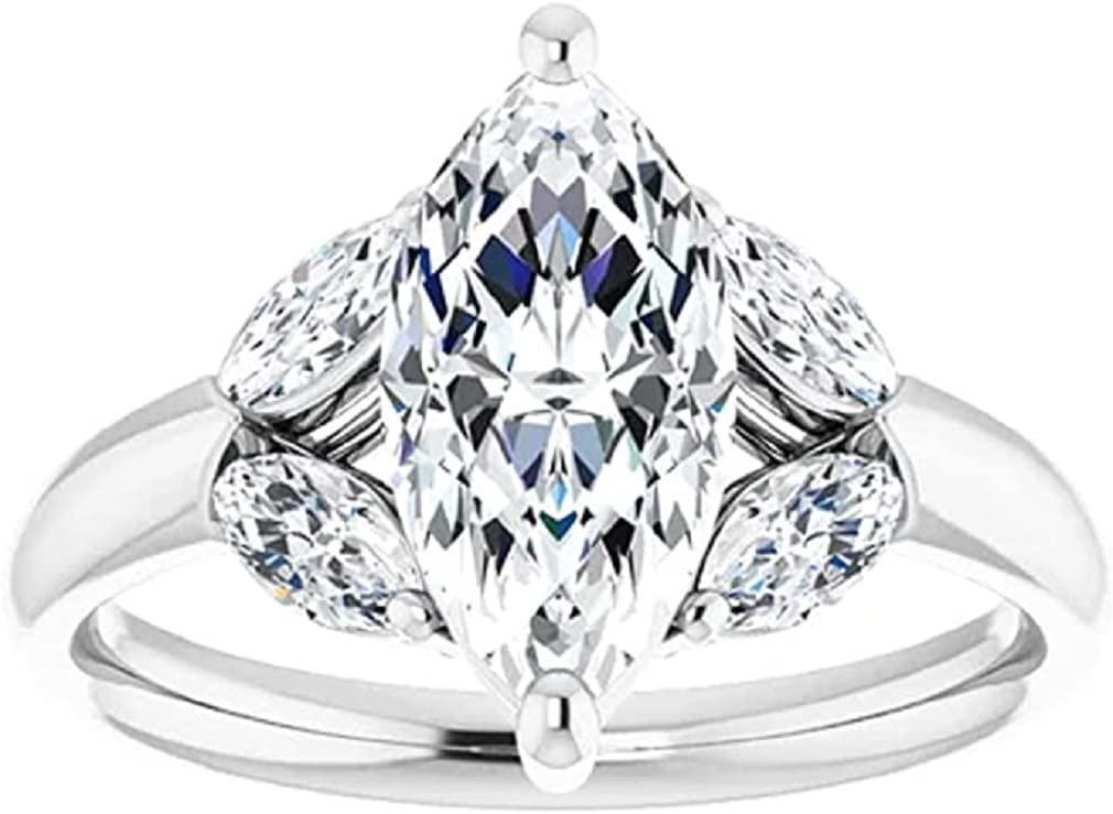 Marquise Cut 3 Carat VVS1 Clarity Moissanite Diamond 925 Sterling Silver Ring Five Stone Promise Ring, Bridal Ring, Engagement Ring Wedding Ring Party Jewelry (8)