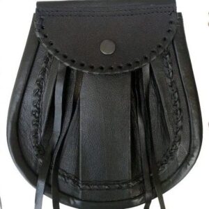 Scottish Kilt Black Leather Sporran of ROB ROY Jacobite with Lace Tassels & Chain Belt Medium