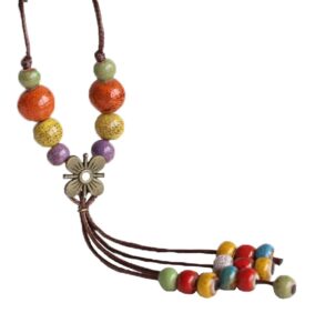 blazing autumn ceramic beads and pendant y necklace for teens and women (lf0001, small flower and beads, lf1000)