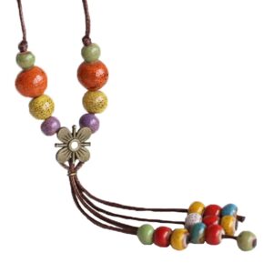 Blazing Autumn Ceramic Beads and Pendant Y Necklace for Teens and Women (LF0001, Small Flower and Beads, LF1000)