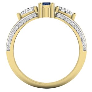 Dazzlingrock Collection 18K 6X4 MM Blue Sapphire, Pear White Sapphire & Round Diamond 3 Stone Ring, Yellow Gold, Size 9.5