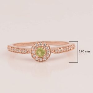 MOONEYE 3MM Round Shape Peridot Gemstone 925 Sterling Silver Rose Gold Vermeil Solitaire Accents Women Ring (Rose Gold vermeil, 10)