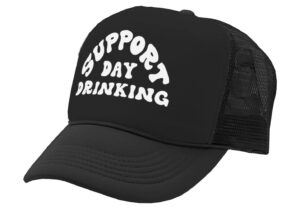 i support drinking during the day - vintage retro style trucker cap hat (full black)